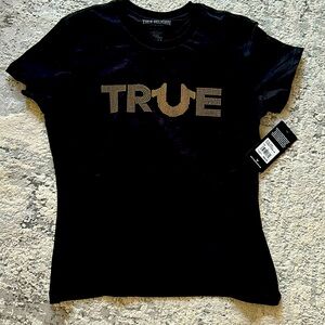 True Religion black t-shirt with gold beading